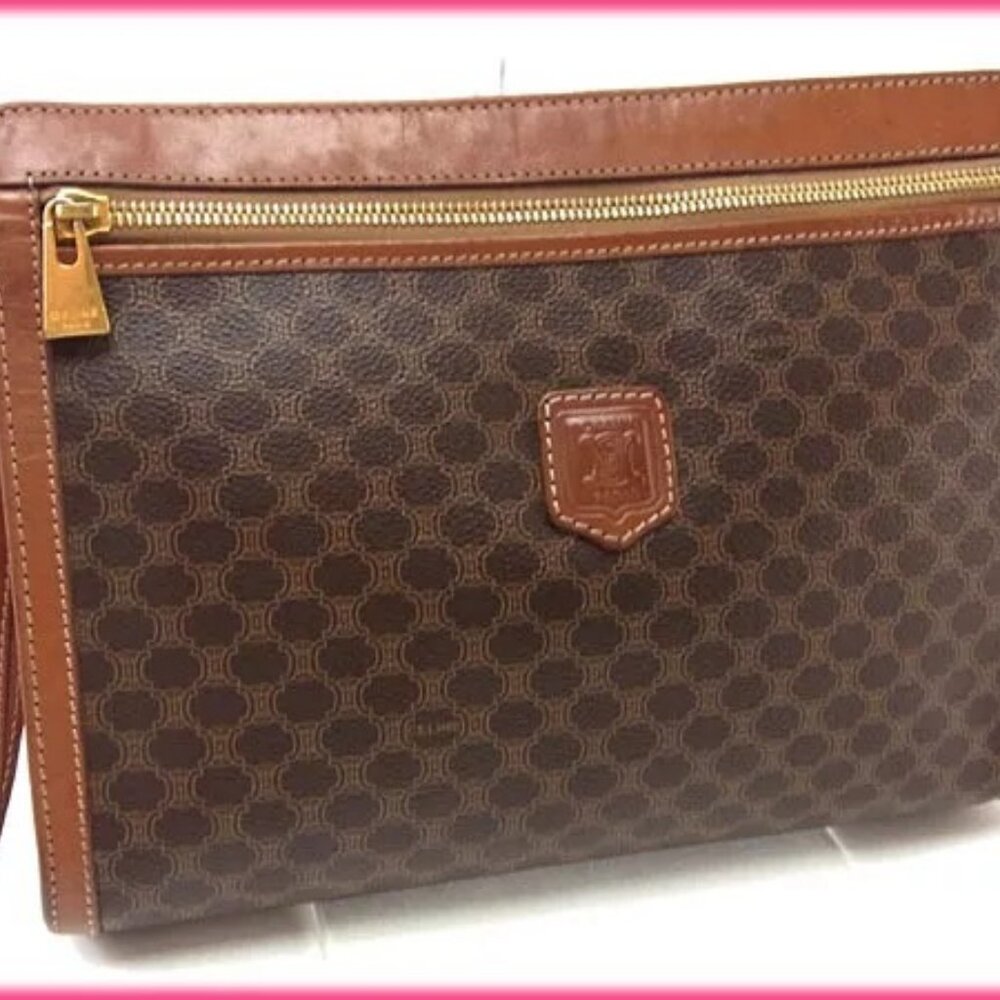 Celine Clutch bag Second bag Macadam Brown Brown Woman Authentic Used